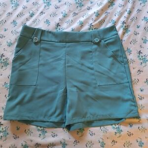 Greige Teal Women’s Shorts XL Dressy High Rise Classic Coastal, Minimalistic